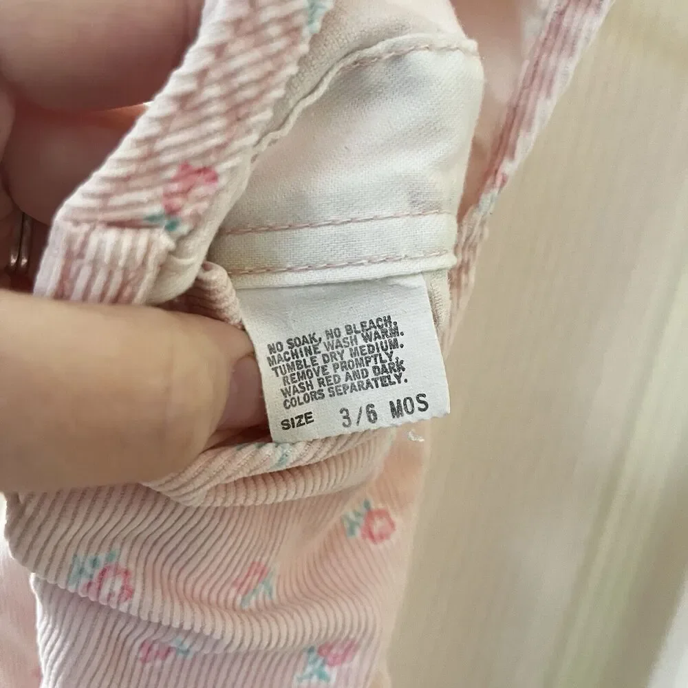 Vintage Oshkosh B'gosh Pink Floral Corduroy Overalls with Feet USA SZ 3-6 Months